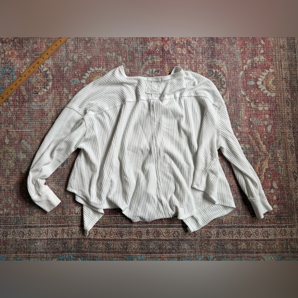 We the Free Coraline Thermal waffle White Long Soeeve Deep V neck SMALL - Picture 7 of 9
